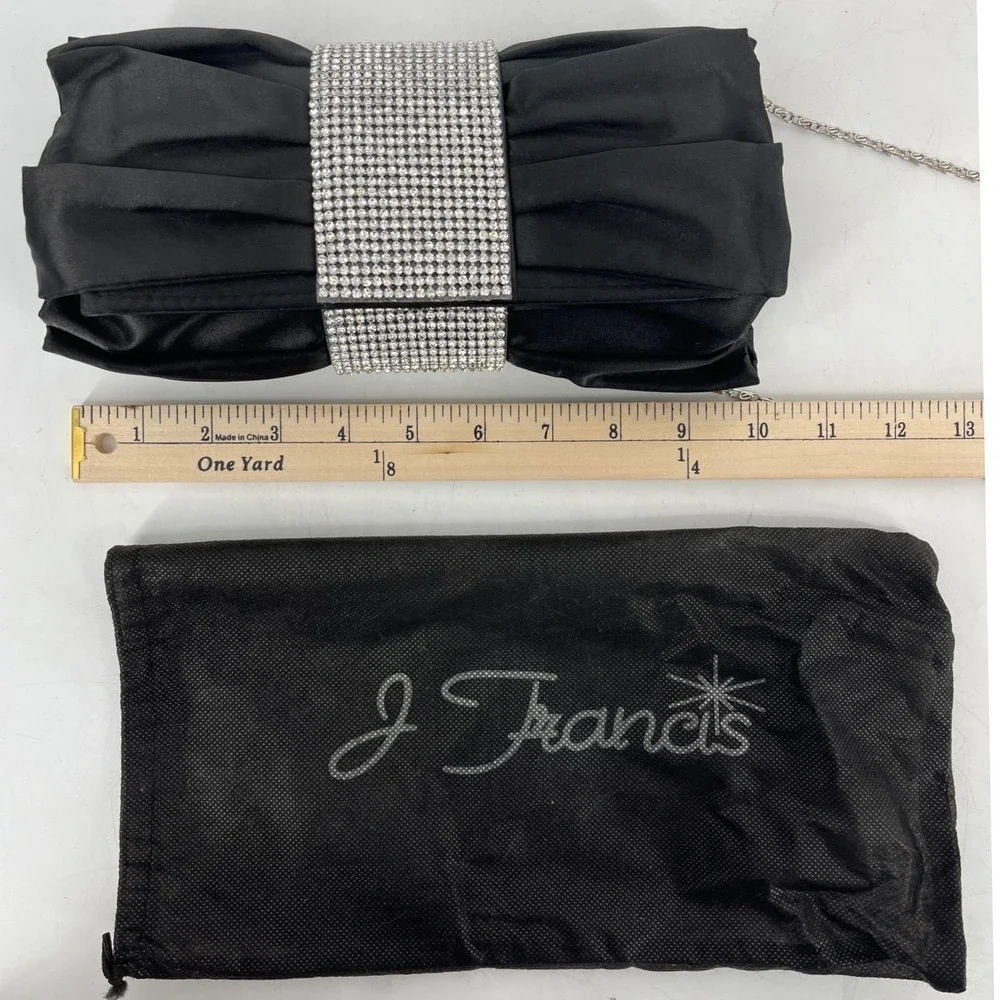 J. Francis Evening Clutch Women OS‎ Black Excellent Rhinestone Satin Chain Strap